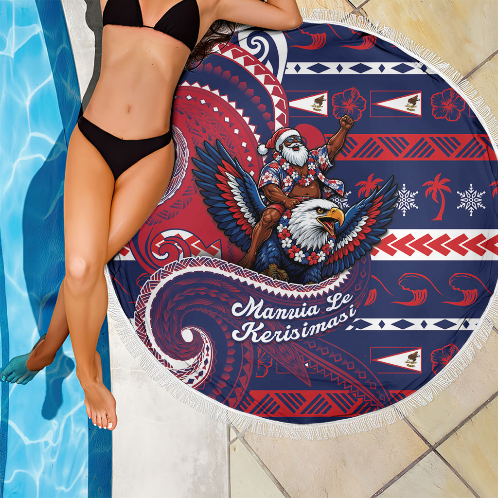 American Samoa Christmas Beach Blanket Santa Riding Bald Eagle DT05 - Polynesian Pride
