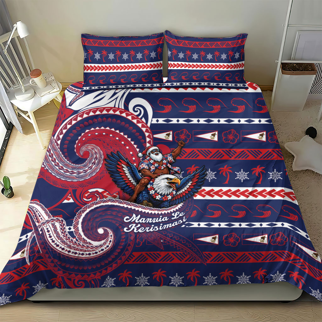American Samoa Christmas Bedding Set Santa Riding Bald Eagle DT05 - Polynesian Pride