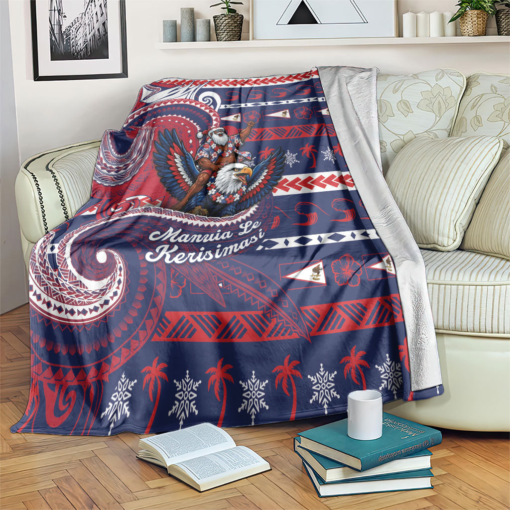 American Samoa Christmas Blanket Santa Riding Bald Eagle DT05 Navy - Polynesian Pride