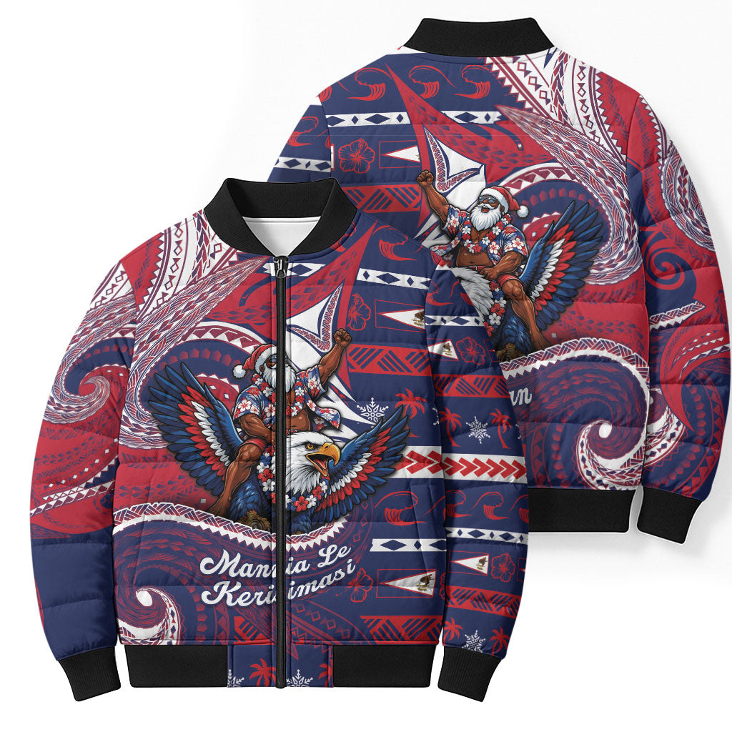 American Samoa Christmas Bomber Puffer Jacket Santa Riding Bald Eagle DT05 - Polynesian Pride
