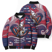 American Samoa Christmas Bomber Puffer Jacket Santa Riding Bald Eagle DT05 - Polynesian Pride