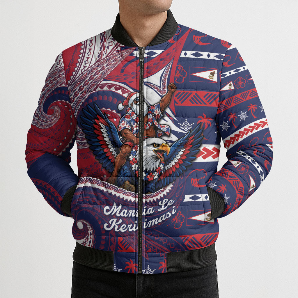 American Samoa Christmas Bomber Puffer Jacket Santa Riding Bald Eagle DT05 - Polynesian Pride