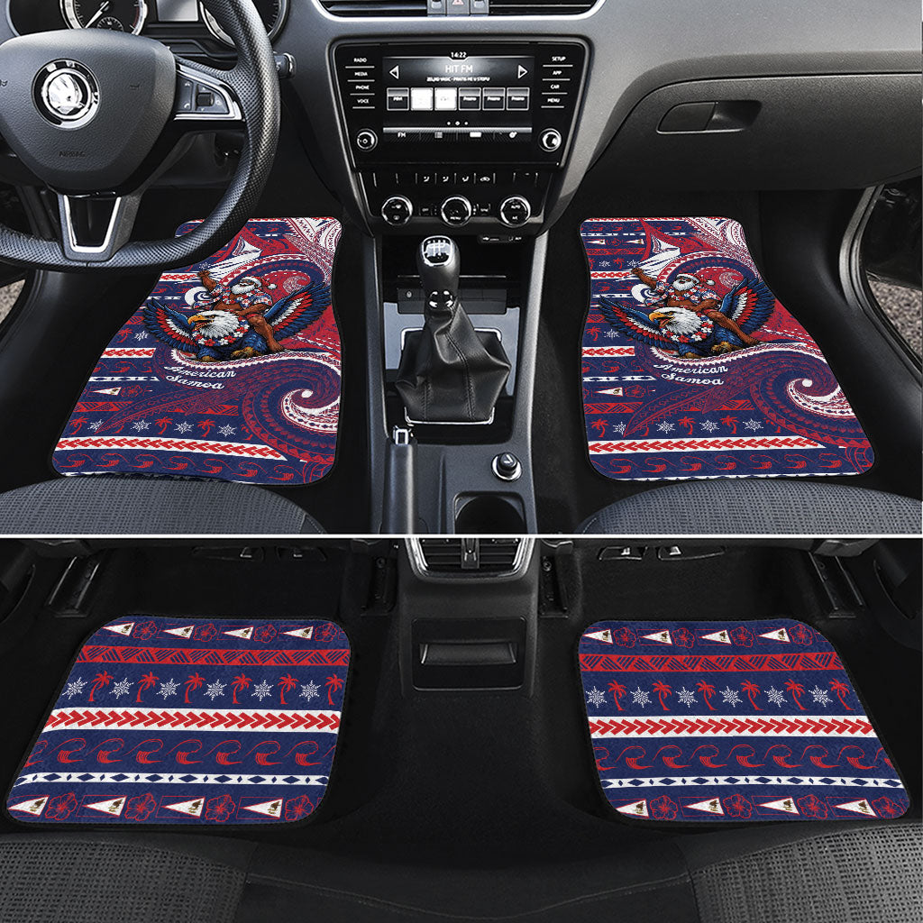 American Samoa Christmas Car Mats Santa Riding Bald Eagle DT05 Set 4pcs Navy - Polynesian Pride