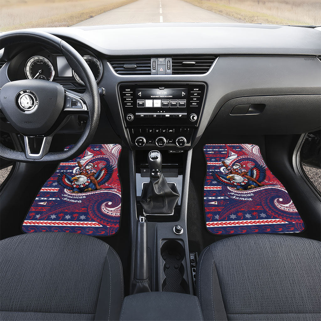 American Samoa Christmas Car Mats Santa Riding Bald Eagle DT05 Set 2pcs - Front Navy - Polynesian Pride
