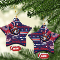 American Samoa Christmas Ceramic Ornament Santa Riding Bald Eagle DT05 Star Navy - Polynesian Pride