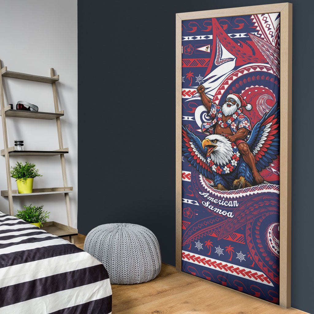 American Samoa Christmas Door Cover Santa Riding Bald Eagle