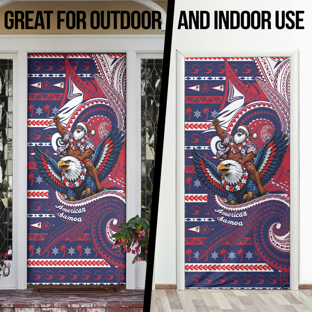 American Samoa Christmas Door Cover Santa Riding Bald Eagle