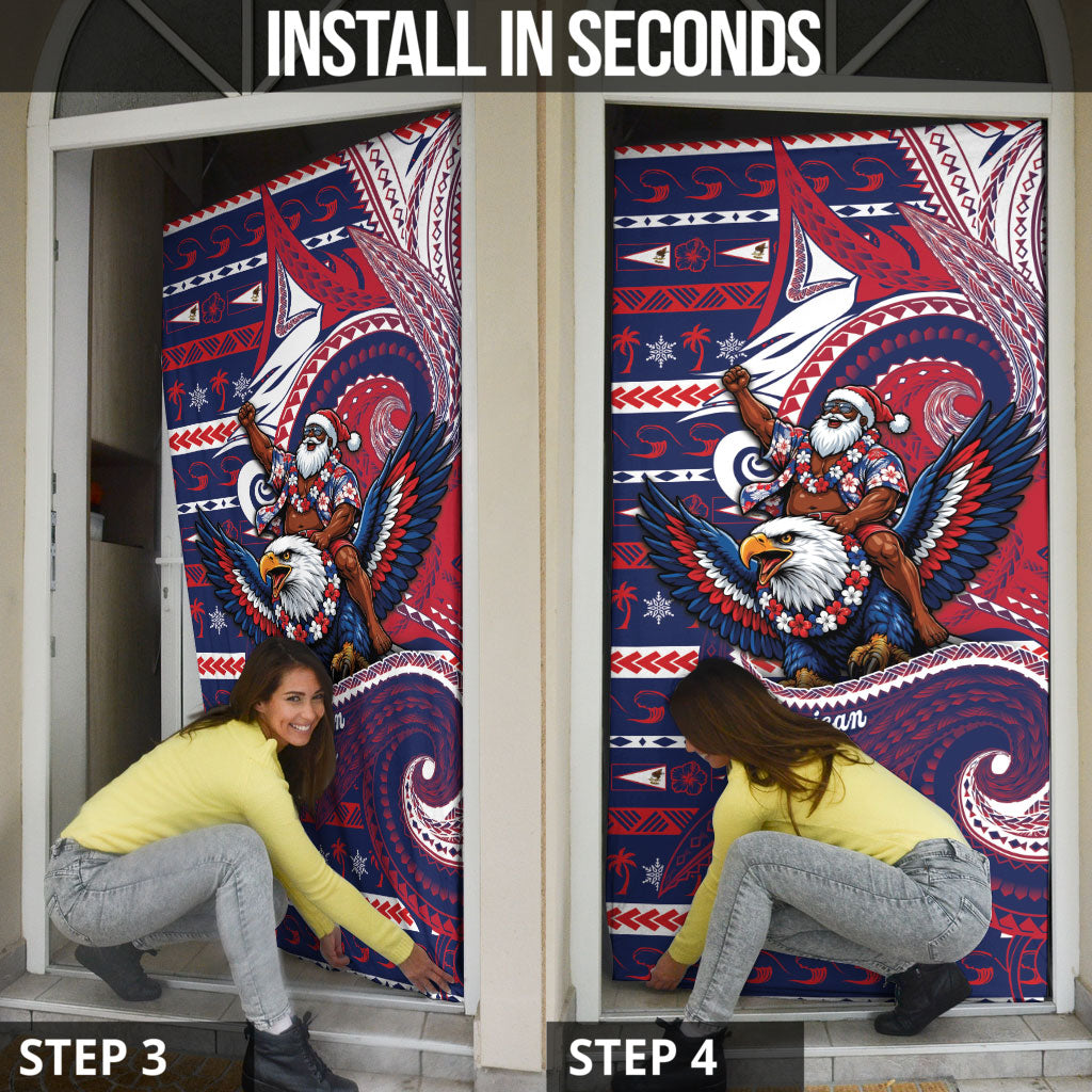 American Samoa Christmas Door Cover Santa Riding Bald Eagle