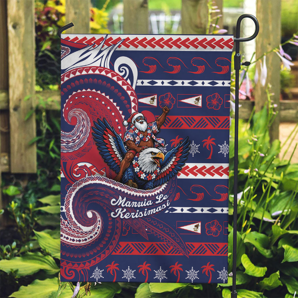 American Samoa Christmas Garden Flag Santa Riding Bald Eagle DT05 Garden Flag Navy - Polynesian Pride