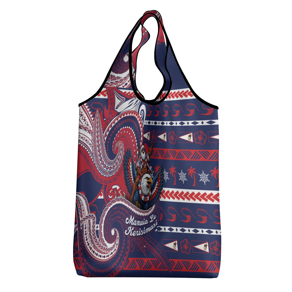 American Samoa Christmas Grocery Bag Santa Riding Bald Eagle DT05 - Polynesian Pride