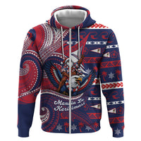American Samoa Christmas Hoodie Santa Riding Bald Eagle DT05 Zip Hoodie Navy - Polynesian Pride