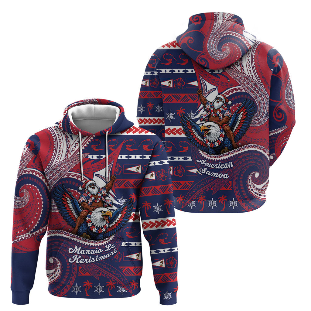 American Samoa Christmas Hoodie Santa Riding Bald Eagle DT05 - Polynesian Pride