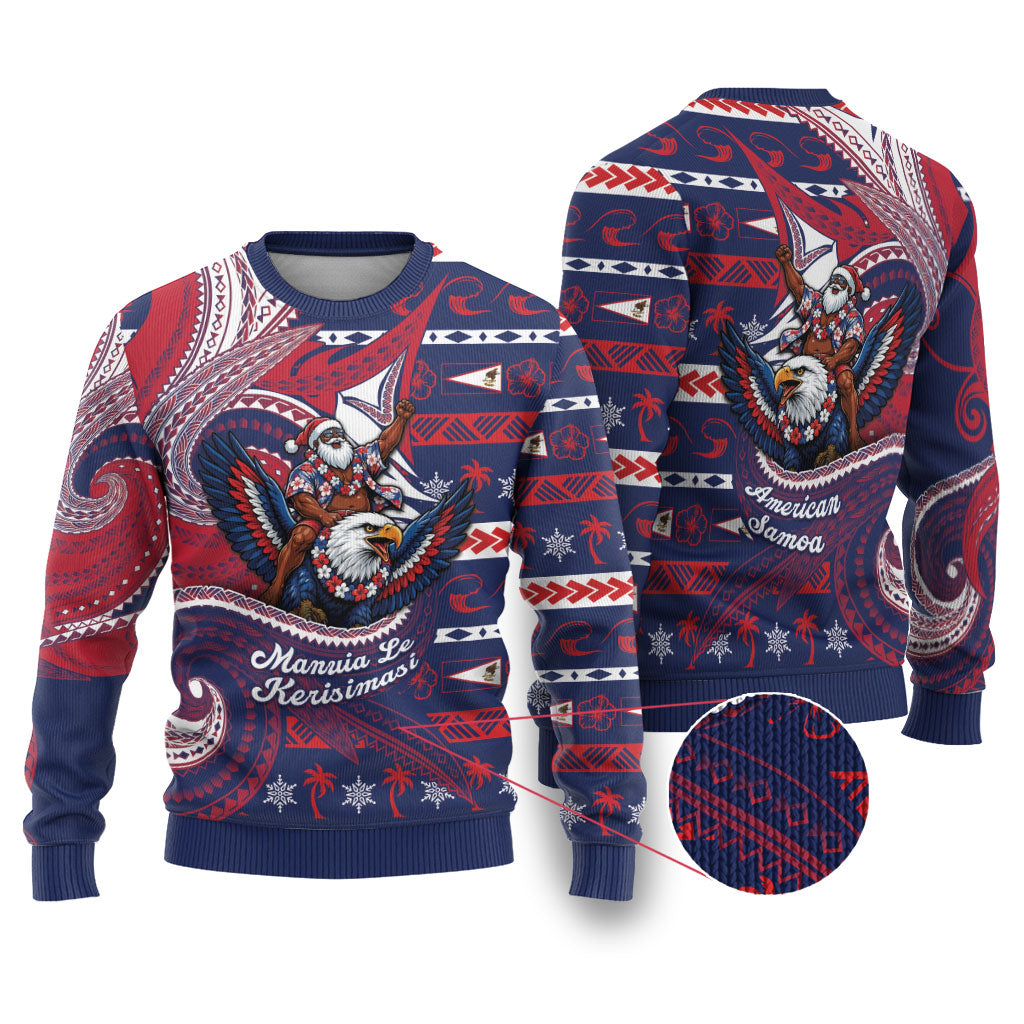 American Samoa Christmas Ugly Christmas Sweater Santa Riding Bald Eagle DT05 Navy - Polynesian Pride