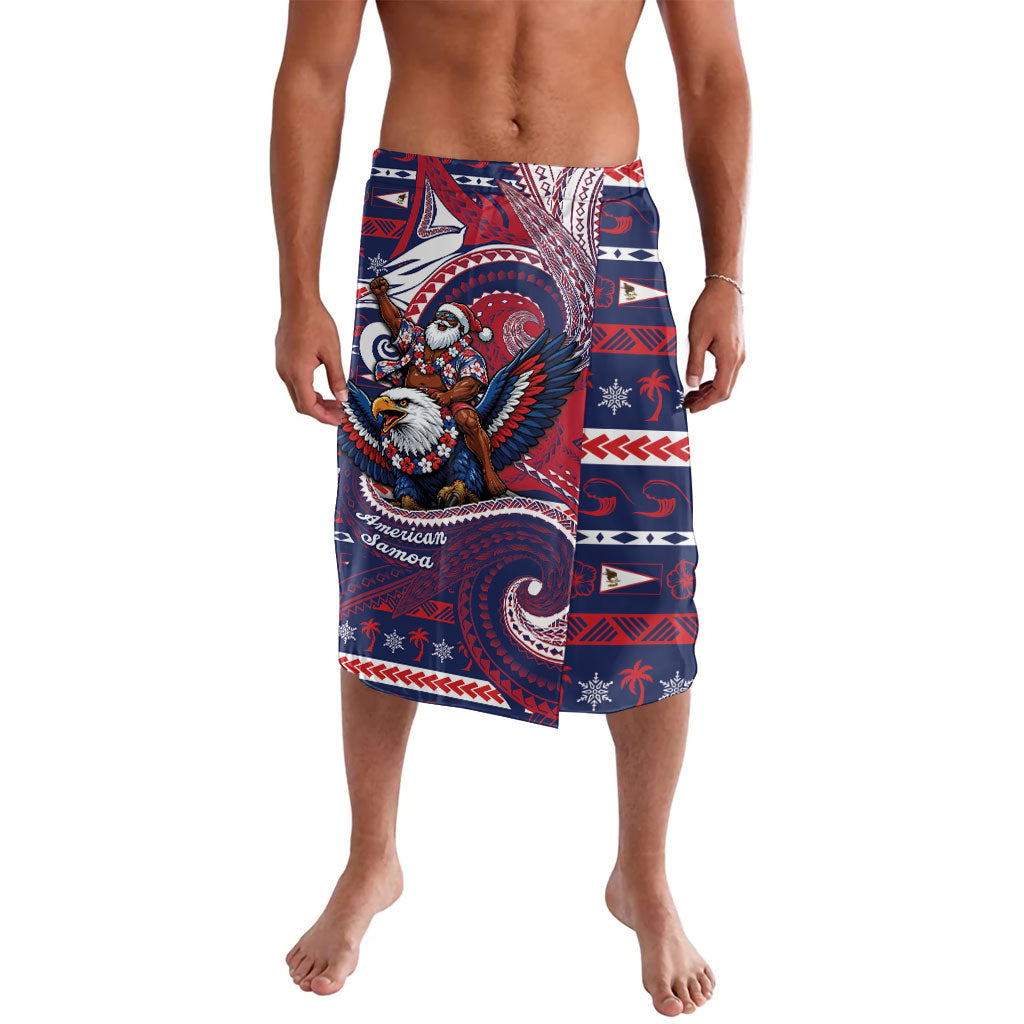 American Samoa Christmas Lavalava Santa Riding Bald Eagle DT05 Navy - Polynesian Pride