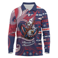 American Samoa Christmas Long Sleeve Polo Shirt Santa Riding Bald Eagle DT05 Navy - Polynesian Pride