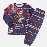 American Samoa Christmas Pajama Set Santa Riding Bald Eagle DT05 Men Navy - Polynesian Pride