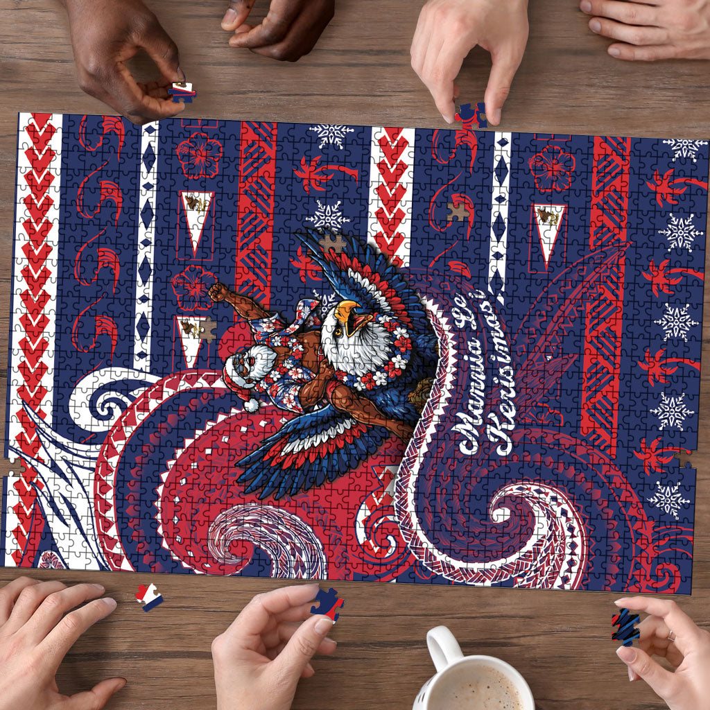American Samoa Christmas Puzzle Santa Riding Bald Eagle DT05 - Polynesian Pride