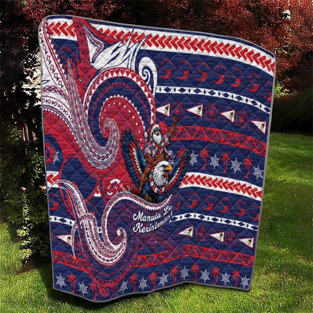 American Samoa Christmas Quilt Santa Riding Bald Eagle DT05 - Polynesian Pride