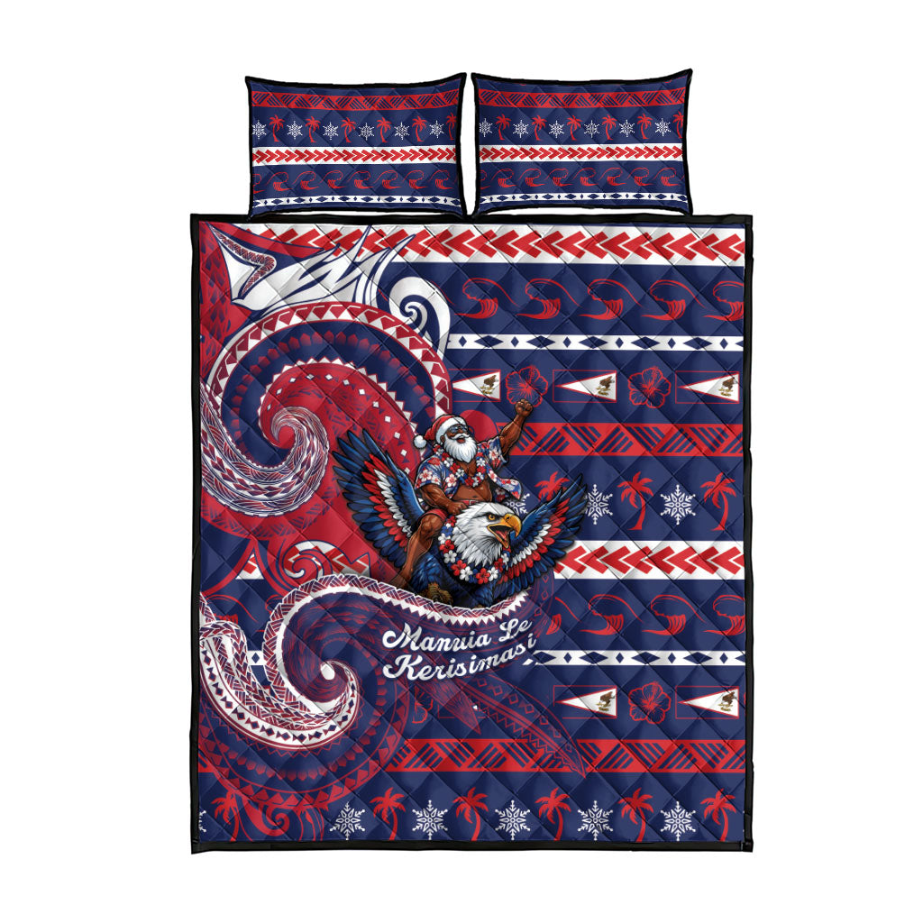 American Samoa Christmas Quilt Bed Set Santa Riding Bald Eagle DT05 - Polynesian Pride