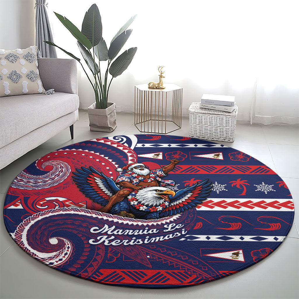 American Samoa Christmas Round Carpet Santa Riding Bald Eagle DT05 - Polynesian Pride