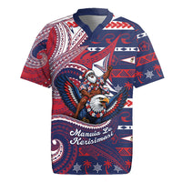 American Samoa Christmas Rugby Jersey Santa Riding Bald Eagle DT05 Navy - Polynesian Pride