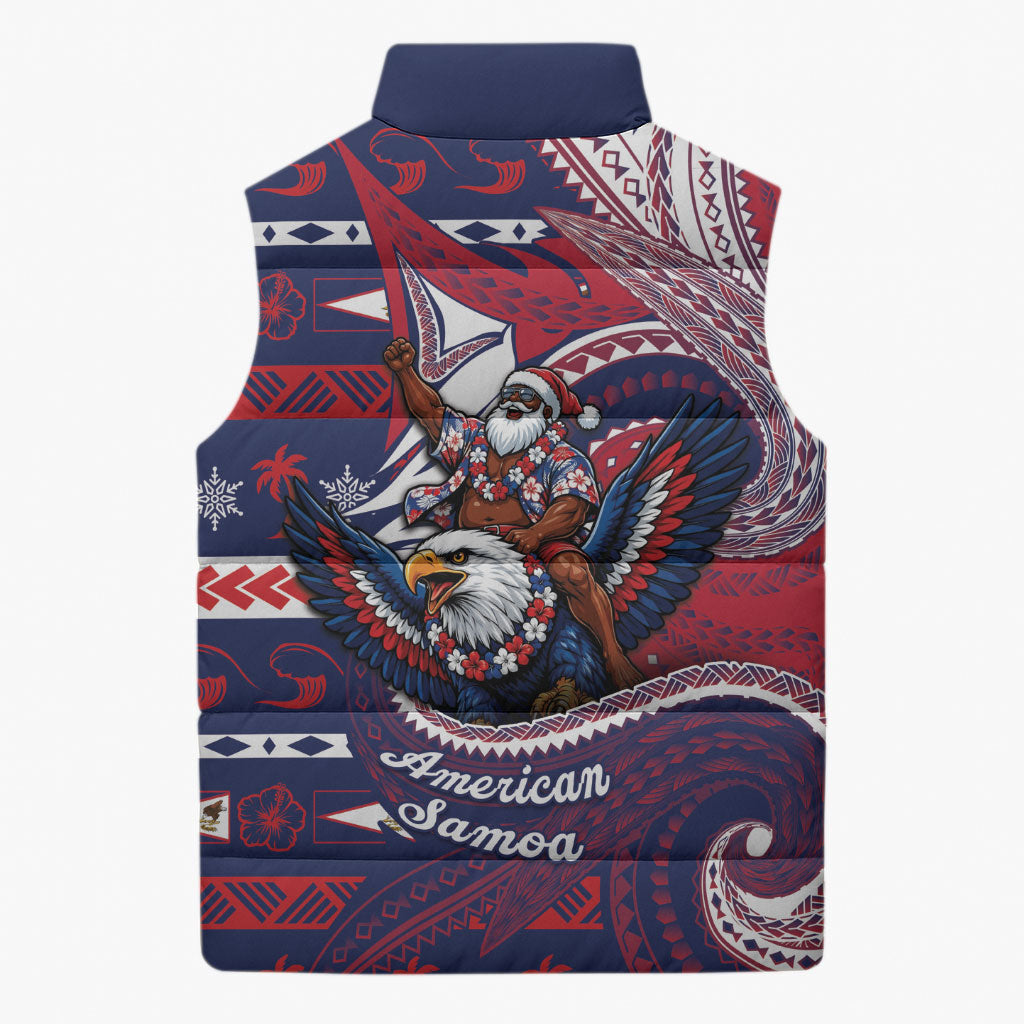 American Samoa Christmas Sleeveless Puffer Jacket Santa Riding Bald Eagle DT05 - Polynesian Pride