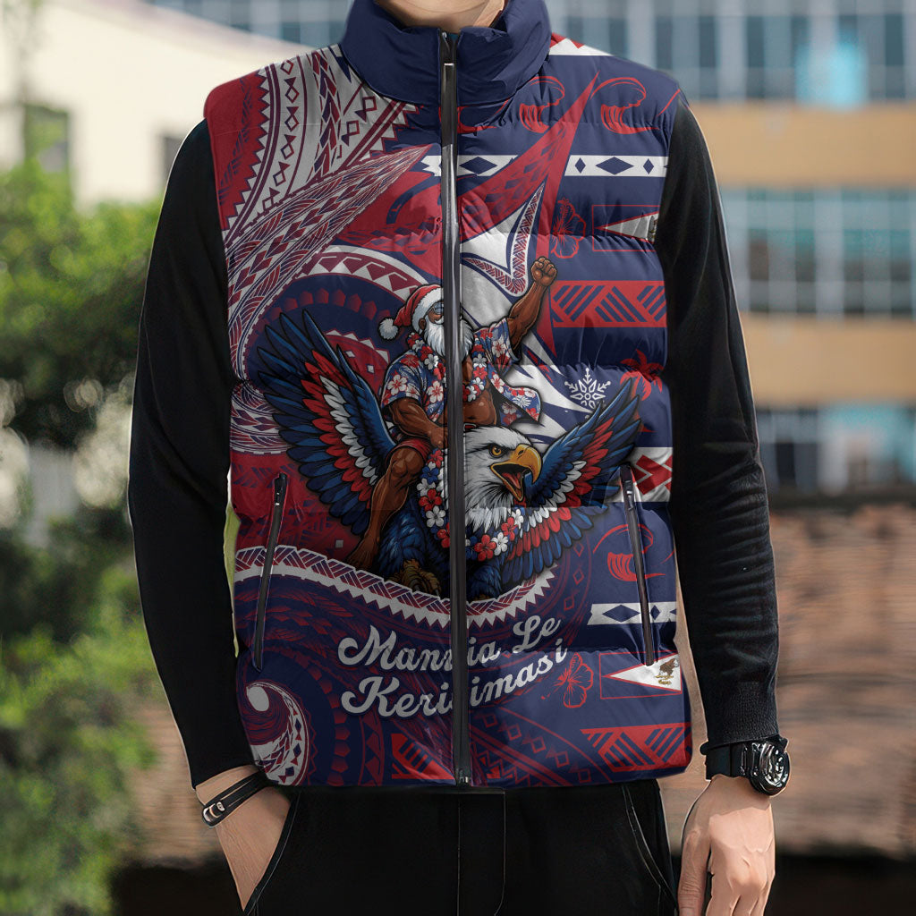 American Samoa Christmas Sleeveless Puffer Jacket Santa Riding Bald Eagle DT05 - Polynesian Pride