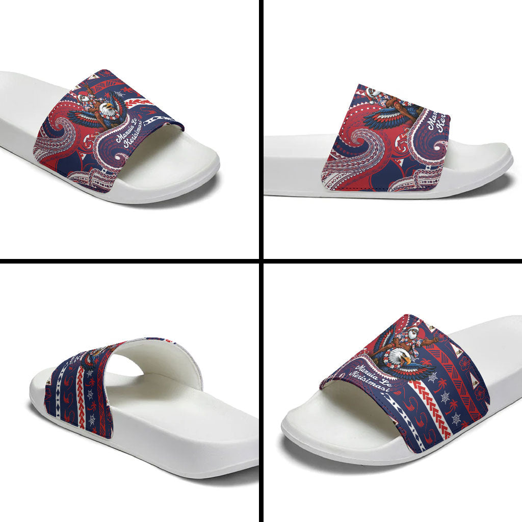 American Samoa Christmas Slide Sandals Santa Riding Bald Eagle DT05 - Polynesian Pride