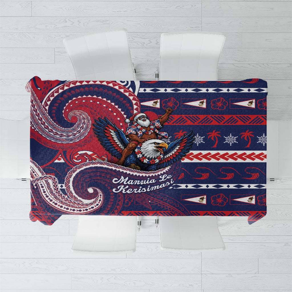 American Samoa Christmas Tablecloth Santa Riding Bald Eagle DT05 Navy - Polynesian Pride