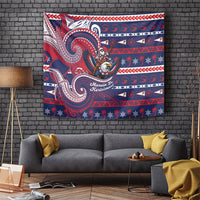 American Samoa Christmas Tapestry Santa Riding Bald Eagle DT05 Navy - Polynesian Pride
