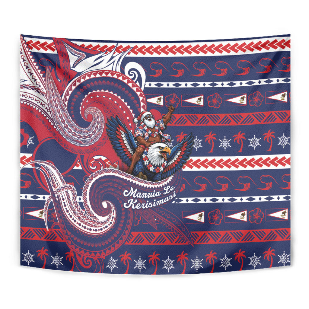 American Samoa Christmas Tapestry Santa Riding Bald Eagle DT05 - Polynesian Pride