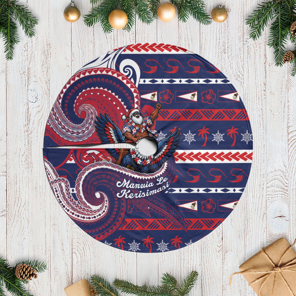 American Samoa Christmas Tree Skirt Santa Riding Bald Eagle DT05 Casual Navy - Polynesian Pride