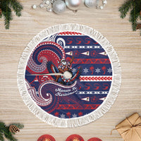 American Samoa Christmas Tree Skirt Santa Riding Bald Eagle DT05 Fringed Navy - Polynesian Pride