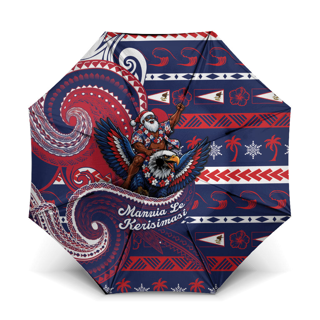 American Samoa Christmas Umbrella Santa Riding Bald Eagle DT05 One Size Folded 11.42 inch Opened Diameter 37.4 inch Navy - Polynesian Pride