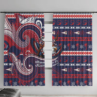 American Samoa Christmas Window Curtain Santa Riding Bald Eagle DT05 With Hooks Navy - Polynesian Pride