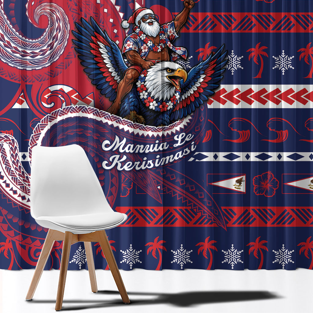 American Samoa Christmas Window Curtain Santa Riding Bald Eagle DT05 - Polynesian Pride