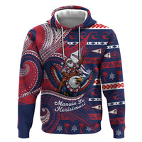 American Samoa Christmas Zip Hoodie Santa Riding Bald Eagle DT05 Pullover Hoodie Navy - Polynesian Pride