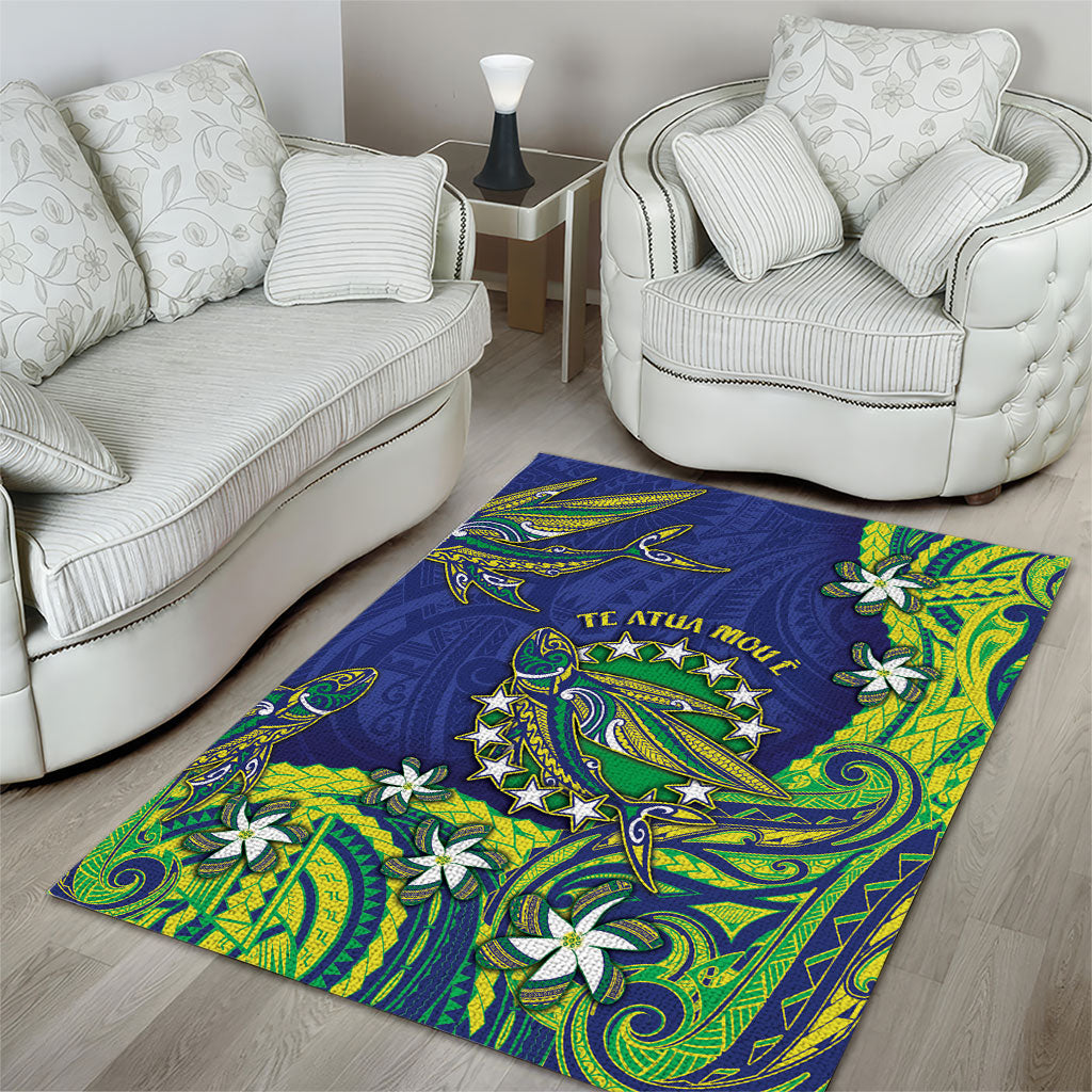 Cook Islands Language Week Area Rug Flying Fish 15 Stars Tribal Patterns