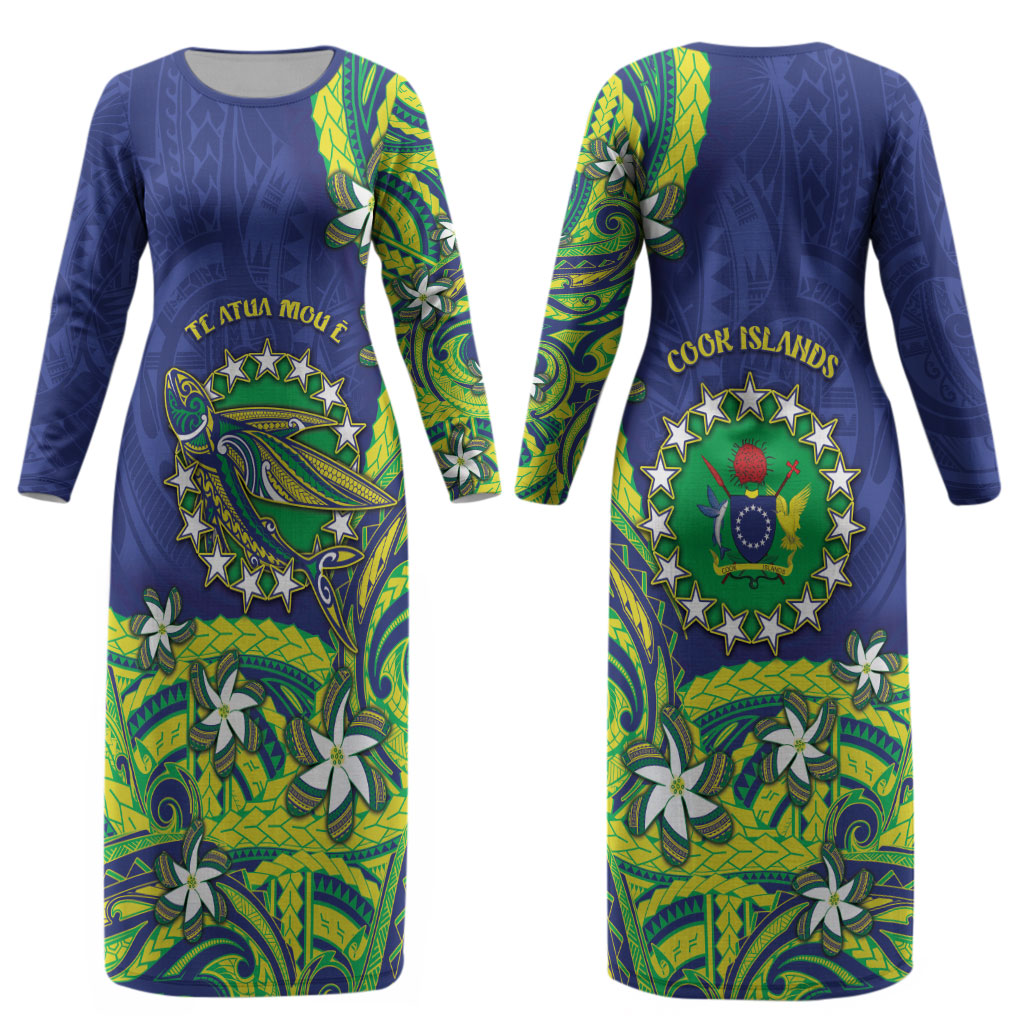 Cook Islands Language Week Couples Matching Long Sleeve Bodycon Dress and Long Sleeve Button Shirt Flying Fish 15 Stars Tribal Patterns