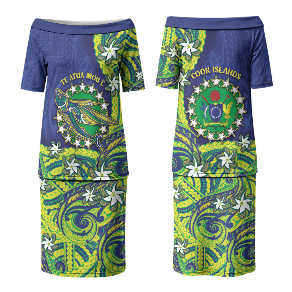 Cook Islands Language Week Couples Matching Puletasi and Hawaiian Shirt Flying Fish 15 Stars Tribal Patterns