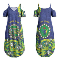 Cook Islands Language Week Couples Matching Summer Maxi Dress and Hawaiian Shirt Flying Fish 15 Stars Tribal Patterns