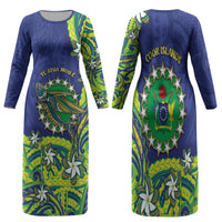 Cook Islands Language Week Family Matching Long Sleeve Bodycon Dress and Hawaiian Shirt Flying Fish 15 Stars Tribal Patterns