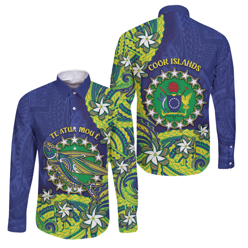 Cook Islands Language Week Family Matching Off The Shoulder Long Sleeve Dress and Hawaiian Shirt Flying Fish 15 Stars Tribal Patterns