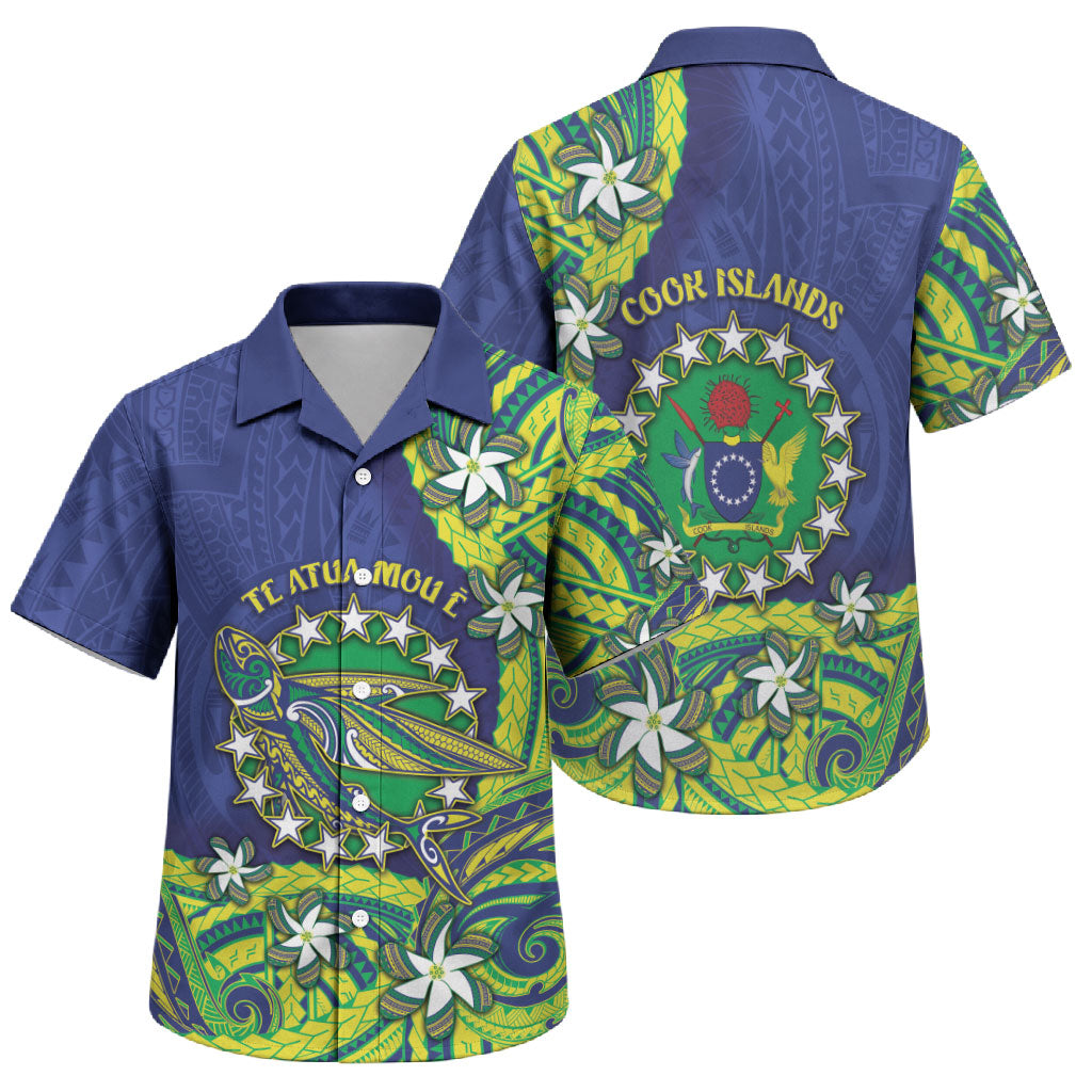 Cook Islands Language Week Family Matching Off The Shoulder Long Sleeve Dress and Hawaiian Shirt Flying Fish 15 Stars Tribal Patterns