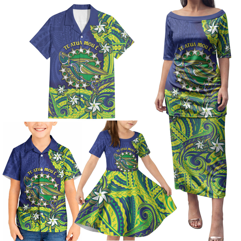 Cook Islands Language Week Family Matching Puletasi and Hawaiian Shirt Flying Fish 15 Stars Tribal Patterns DT05 - Polynesian Pride
