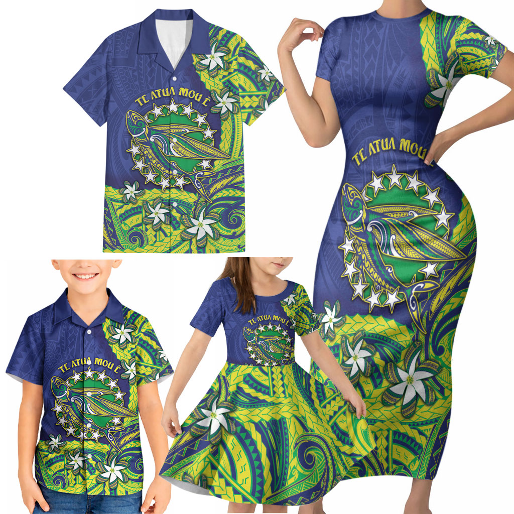 Cook Islands Language Week Family Matching Short Sleeve Bodycon Dress and Hawaiian Shirt Flying Fish 15 Stars Tribal Patterns DT05 - Polynesian Pride