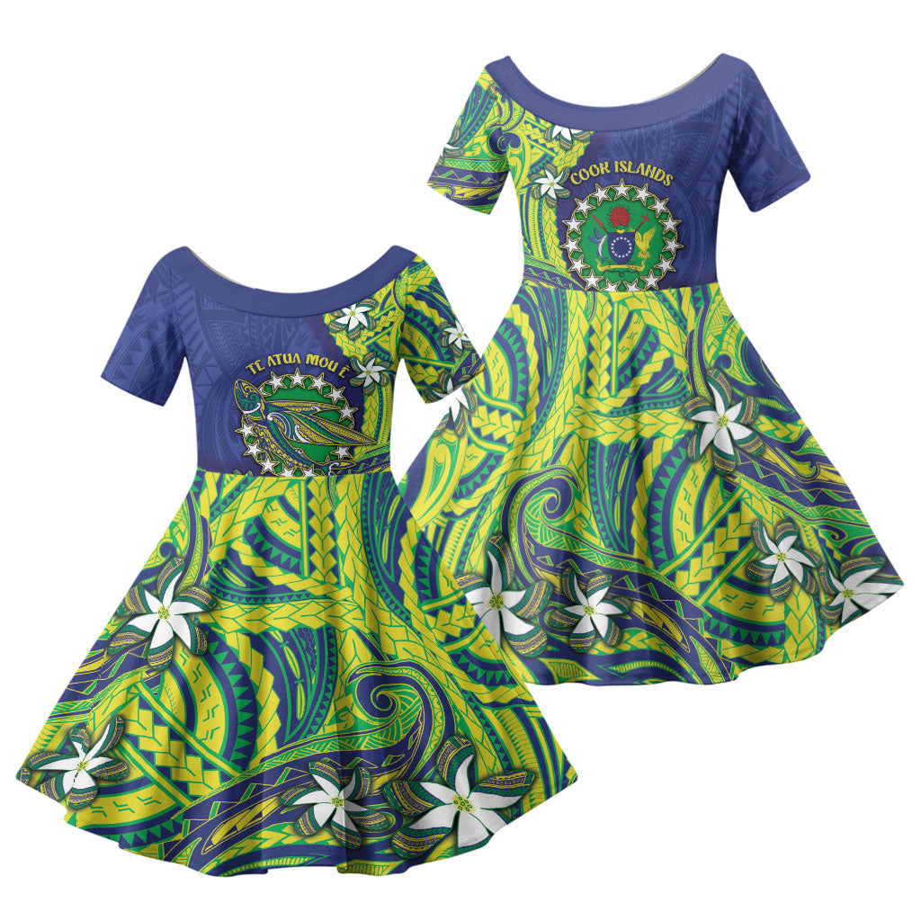 Cook Islands Language Week Family Matching Short Sleeve Bodycon Dress and Hawaiian Shirt Flying Fish 15 Stars Tribal Patterns