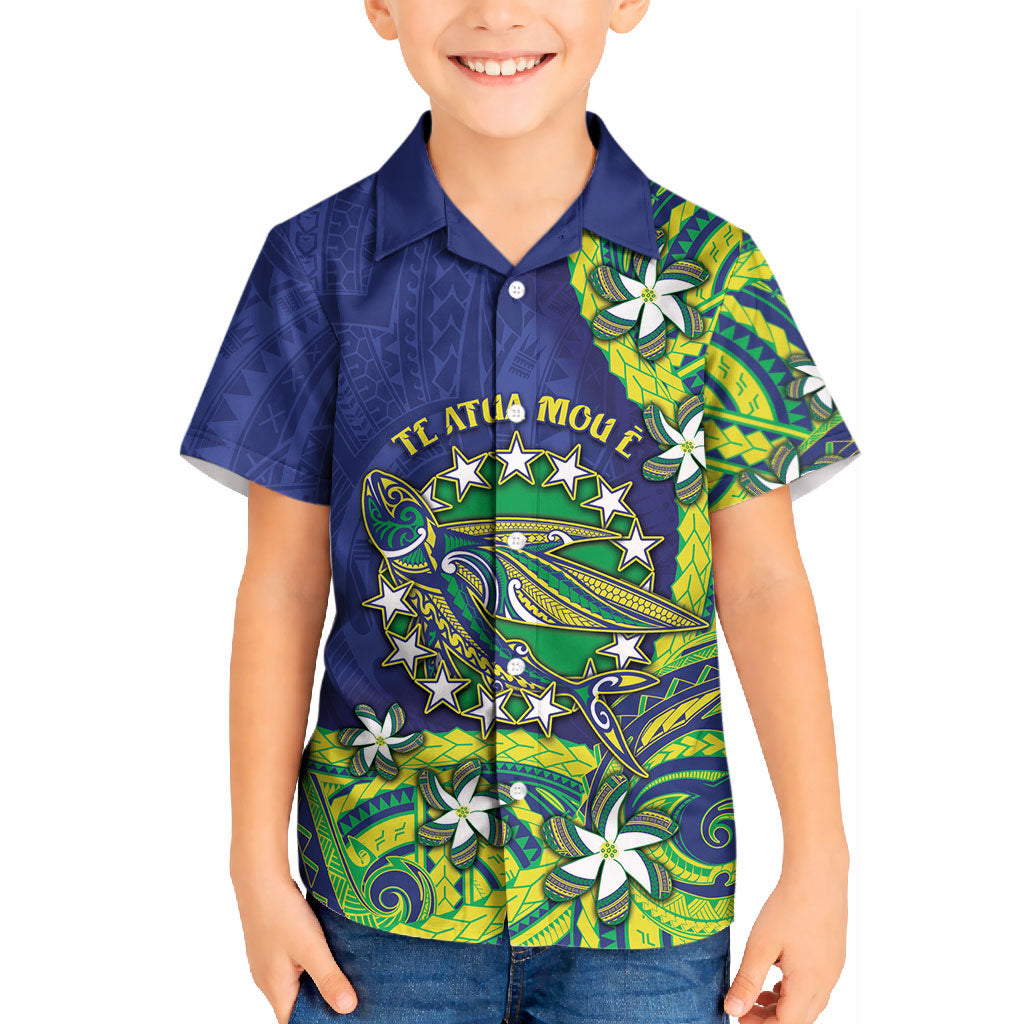 Cook Islands Language Week Kid Hawaiian Shirt Flying Fish 15 Stars Tribal Patterns DT05 Kid Green - Polynesian Pride