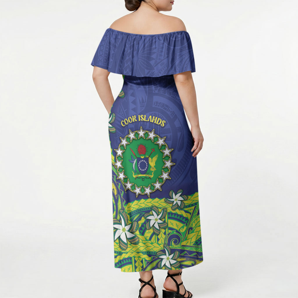 Cook Islands Language Week Off Shoulder Maxi Dress Flying Fish 15 Stars Tribal Patterns
