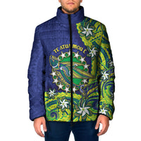 Cook Islands Language Week Padded Jacket Flying Fish 15 Stars Tribal Patterns